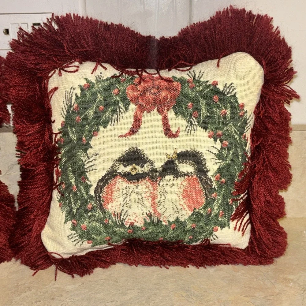Riverdale Tapestry Throw Pillow Love Birds Fringe Christmas Vintage Lot Of 2